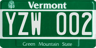 VT license plate YZW002