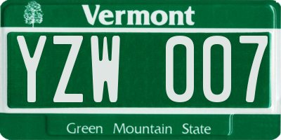 VT license plate YZW007