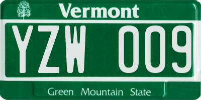 VT license plate YZW009