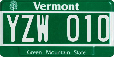 VT license plate YZW010