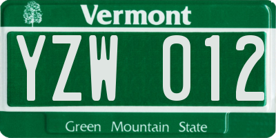 VT license plate YZW012