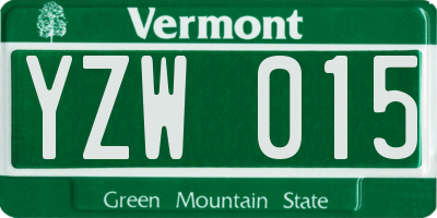 VT license plate YZW015