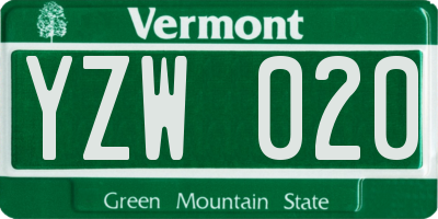 VT license plate YZW020