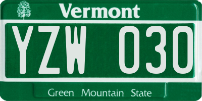 VT license plate YZW030