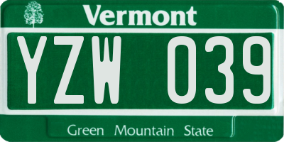 VT license plate YZW039