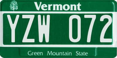 VT license plate YZW072