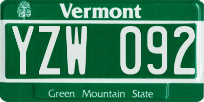 VT license plate YZW092
