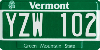 VT license plate YZW102