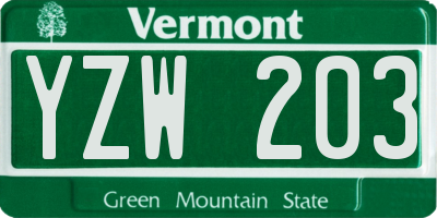 VT license plate YZW203