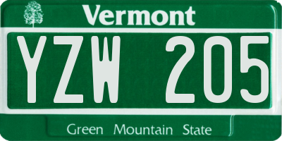 VT license plate YZW205