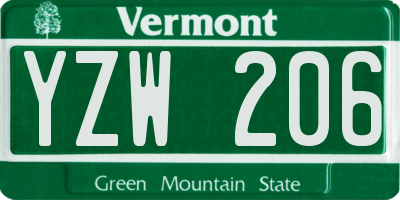 VT license plate YZW206