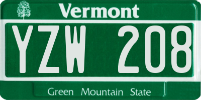 VT license plate YZW208