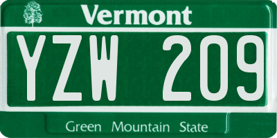 VT license plate YZW209
