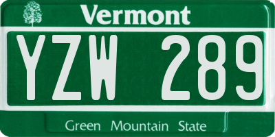 VT license plate YZW289