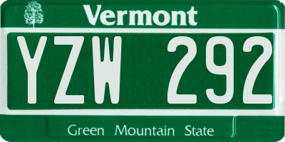 VT license plate YZW292