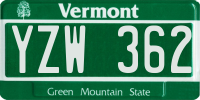 VT license plate YZW362