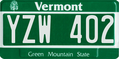 VT license plate YZW402