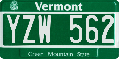 VT license plate YZW562