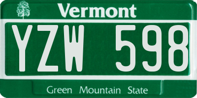 VT license plate YZW598