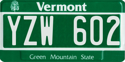 VT license plate YZW602