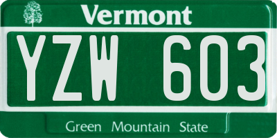 VT license plate YZW603