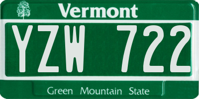 VT license plate YZW722