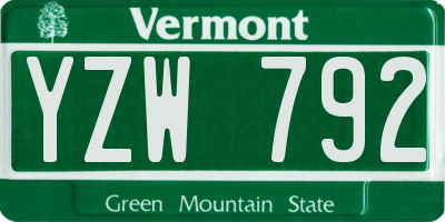 VT license plate YZW792