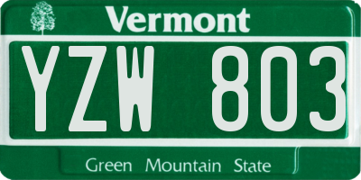 VT license plate YZW803
