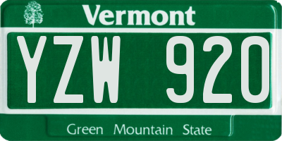 VT license plate YZW920