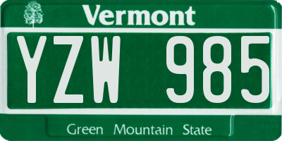 VT license plate YZW985
