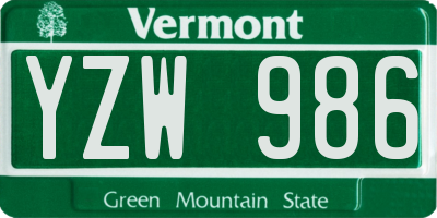 VT license plate YZW986