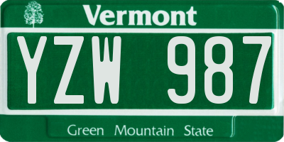 VT license plate YZW987