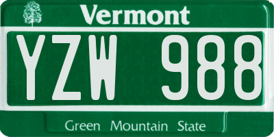 VT license plate YZW988