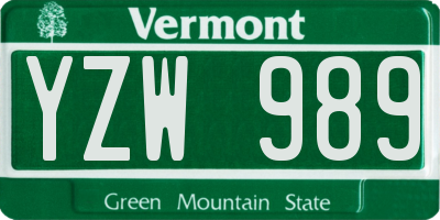 VT license plate YZW989