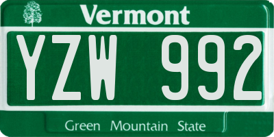 VT license plate YZW992