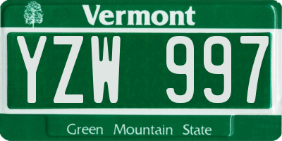 VT license plate YZW997