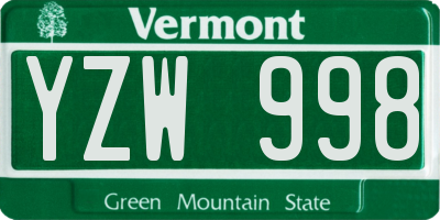 VT license plate YZW998