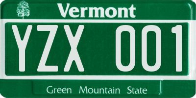 VT license plate YZX001