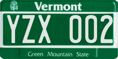 VT license plate YZX002