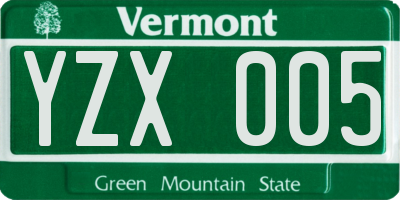 VT license plate YZX005