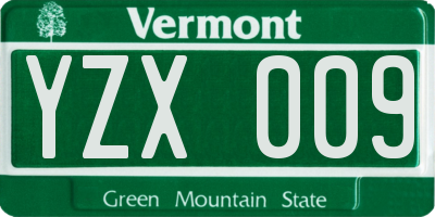 VT license plate YZX009
