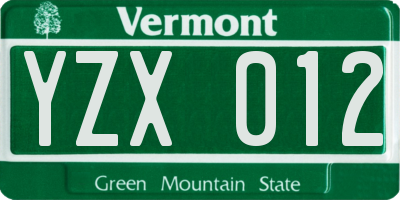 VT license plate YZX012