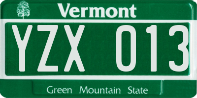 VT license plate YZX013