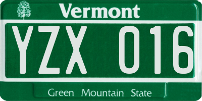 VT license plate YZX016