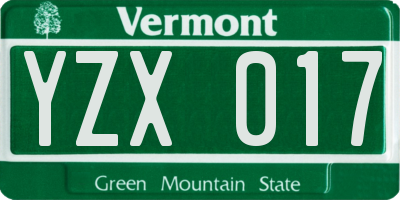 VT license plate YZX017