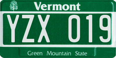 VT license plate YZX019