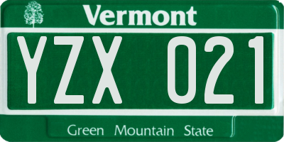 VT license plate YZX021