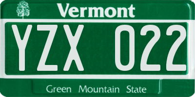 VT license plate YZX022