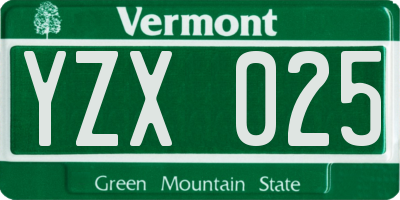 VT license plate YZX025