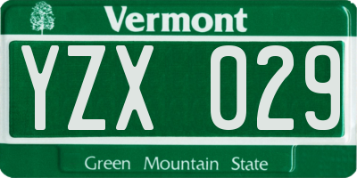 VT license plate YZX029